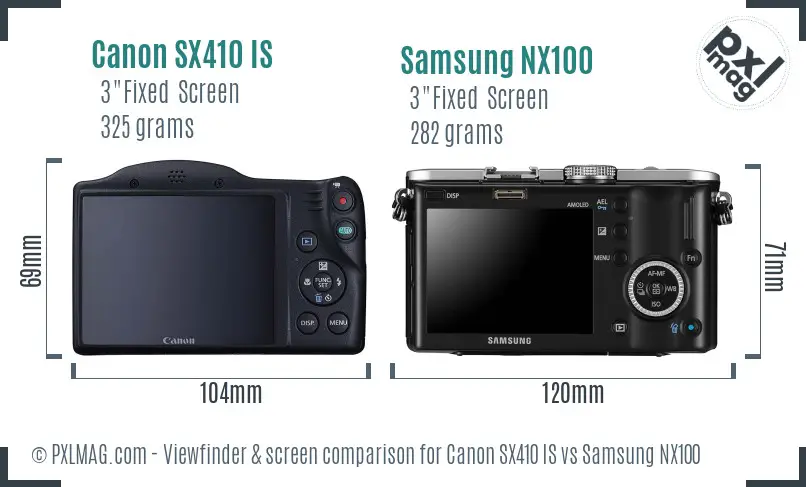 Canon SX410 IS vs Samsung NX100 Screen and Viewfinder comparison Canon SX410 IS vs Samsung NX100 Screen and Viewfinder comparison