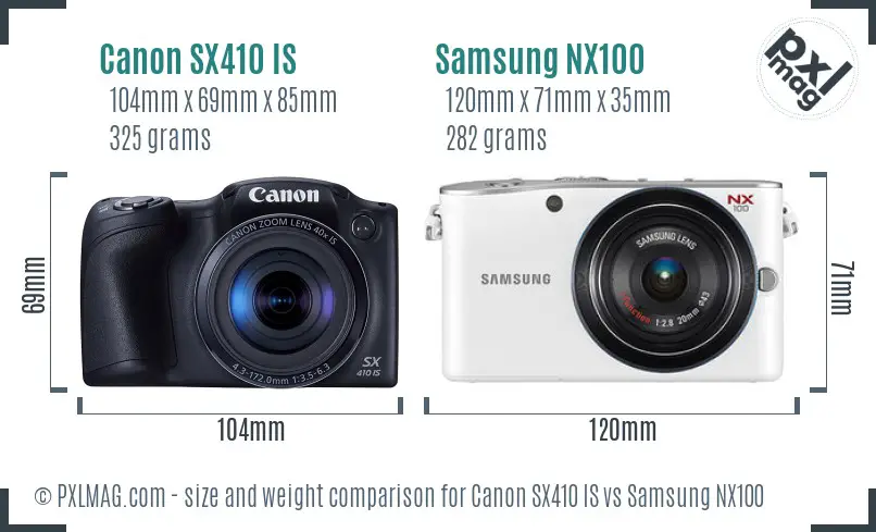 Canon SX410 IS vs Samsung NX100 size comparison Canon SX410 IS vs Samsung NX100 size comparison