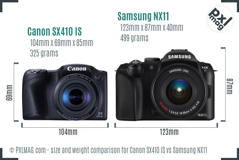 Canon SX410 IS vs Samsung NX11 size comparison Canon SX410 IS vs Samsung NX11 size comparison