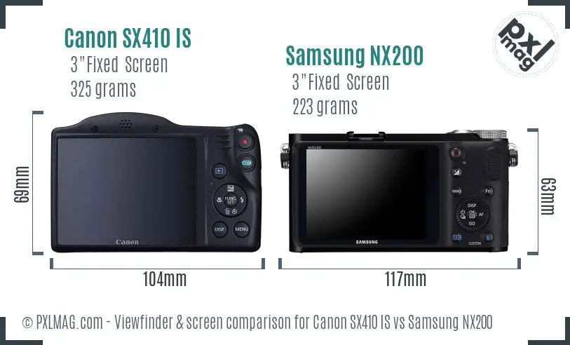 Canon SX410 IS vs Samsung NX200 Screen and Viewfinder comparison