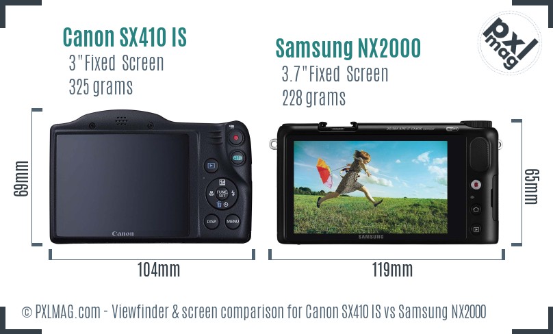 Canon SX410 IS vs Samsung NX2000 Screen and Viewfinder comparison