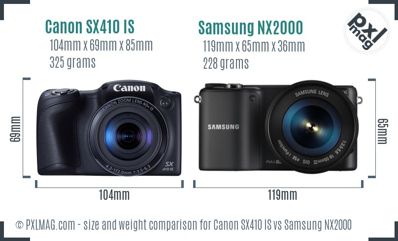 Canon SX410 IS vs Samsung NX2000 size comparison Canon SX410 IS vs Samsung NX2000 size comparison