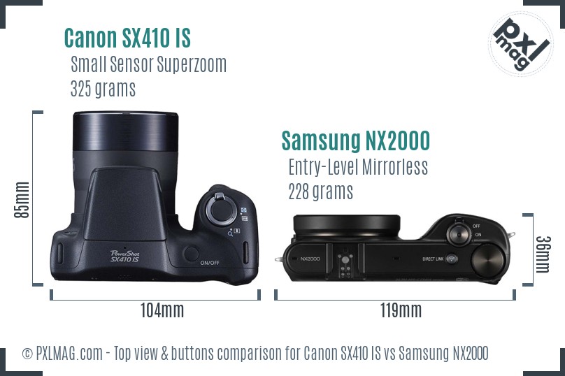Canon SX410 IS vs Samsung NX2000 top view buttons comparison