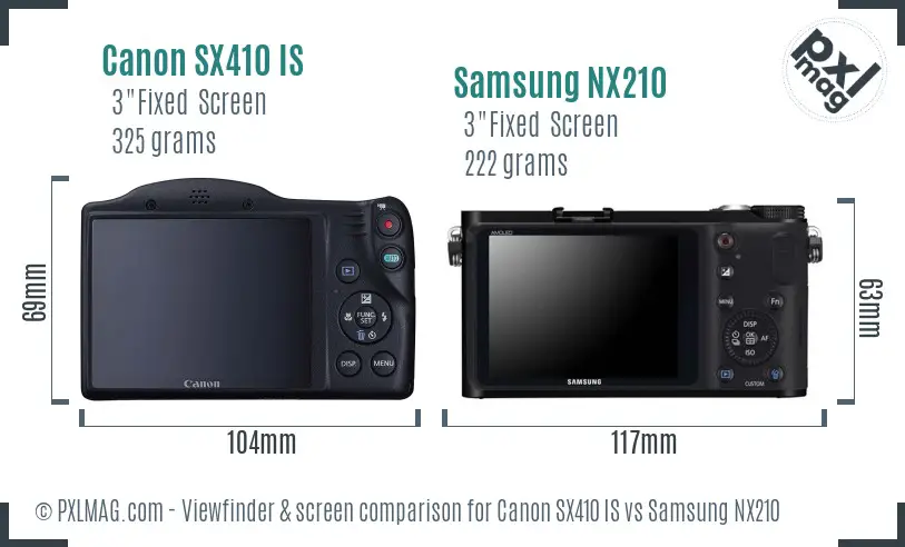 Canon SX410 IS vs Samsung NX210 Screen and Viewfinder comparison