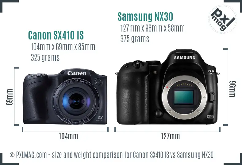 Canon SX410 IS vs Samsung NX30 size comparison
