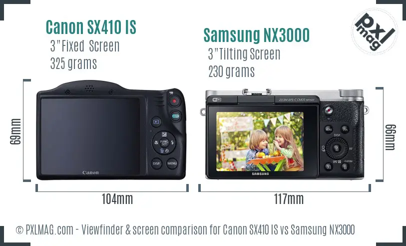 Canon SX410 IS vs Samsung NX3000 Screen and Viewfinder comparison Canon SX410 IS vs Samsung NX3000 Screen and Viewfinder comparison
