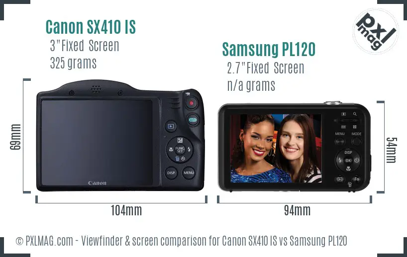 Canon SX410 IS vs Samsung PL120 Screen and Viewfinder comparison