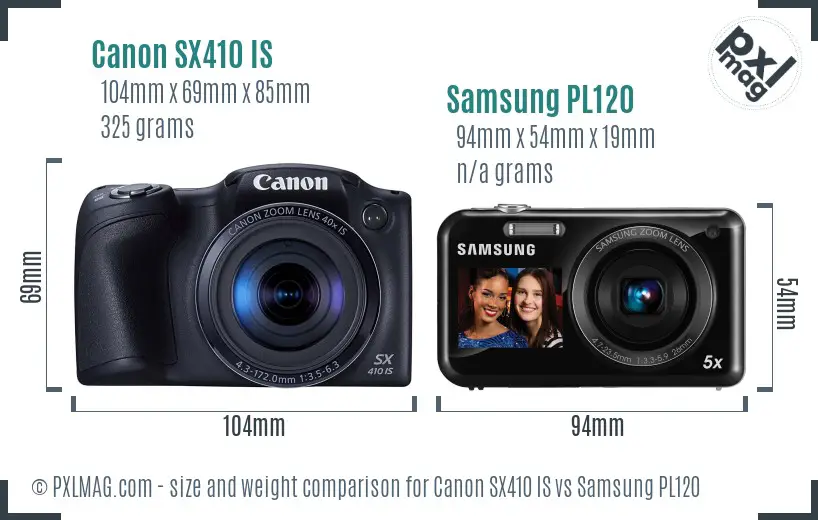 Canon SX410 IS vs Samsung PL120 size comparison