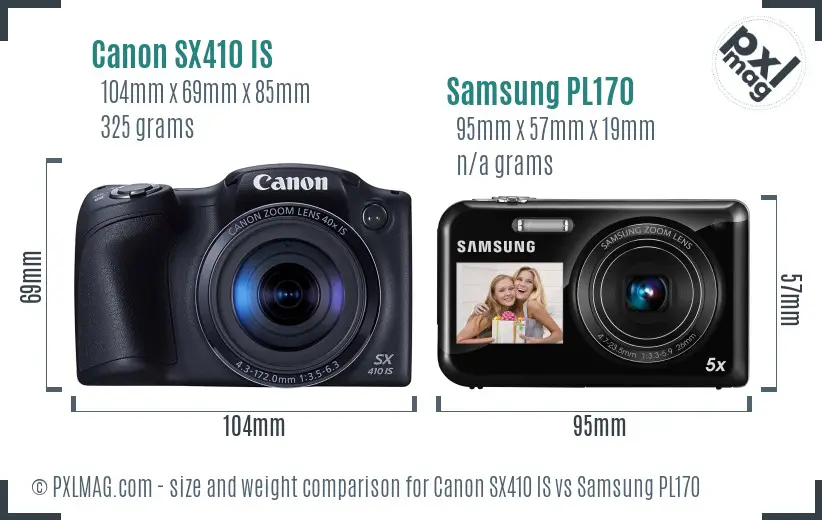 Canon SX410 IS vs Samsung PL170 size comparison Canon SX410 IS vs Samsung PL170 size comparison