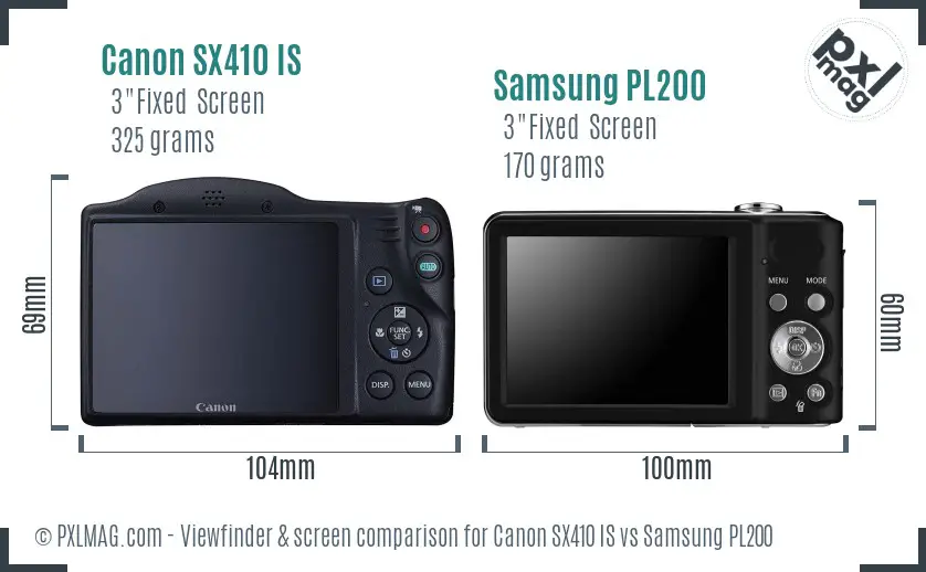 Canon SX410 IS vs Samsung PL200 Screen and Viewfinder comparison