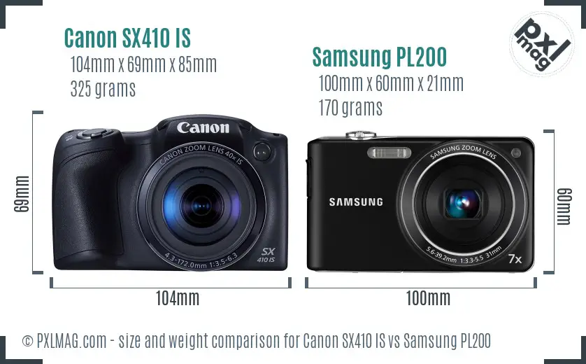 Canon SX410 IS vs Samsung PL200 size comparison