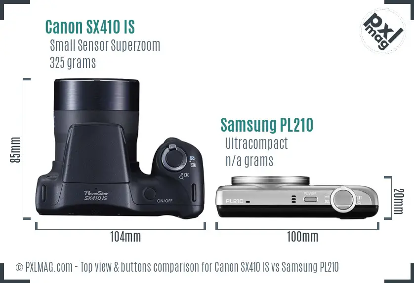 Canon SX410 IS vs Samsung PL210 top view buttons comparison Canon SX410 IS vs Samsung PL210 top view buttons comparison
