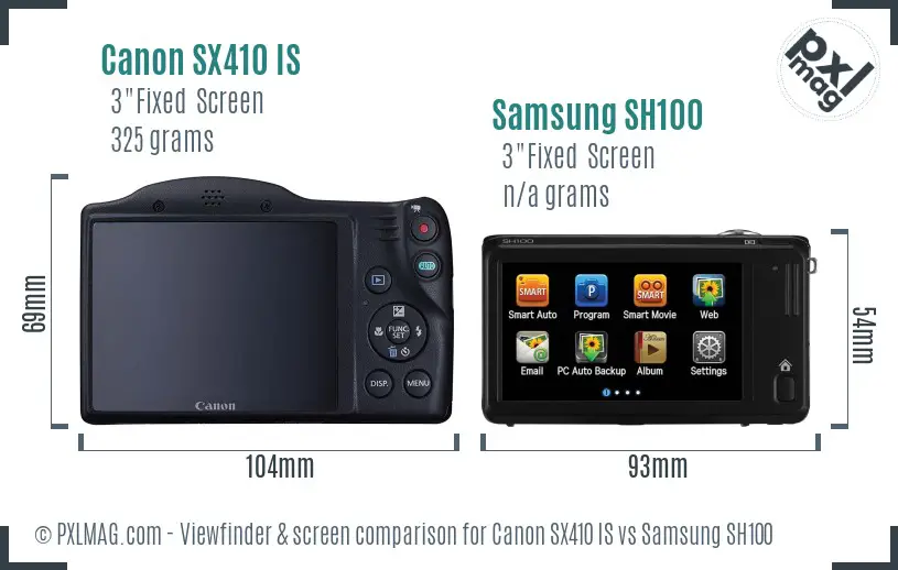 Canon SX410 IS vs Samsung SH100 Screen and Viewfinder comparison