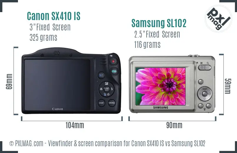 Canon SX410 IS vs Samsung SL102 Screen and Viewfinder comparison