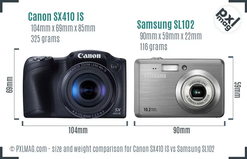 Canon SX410 IS vs Samsung SL102 size comparison