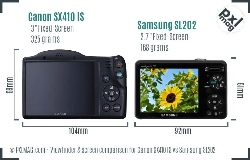 Canon SX410 IS vs Samsung SL202 Screen and Viewfinder comparison