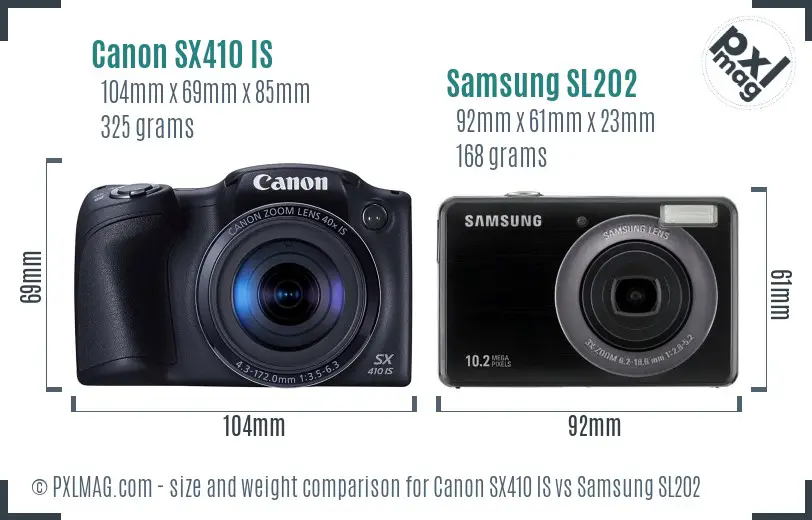 Canon SX410 IS vs Samsung SL202 size comparison