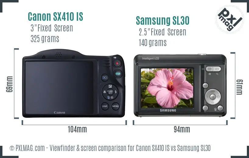 Canon SX410 IS vs Samsung SL30 Screen and Viewfinder comparison