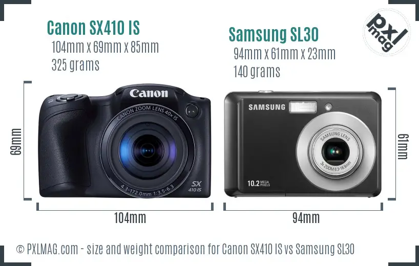 Canon SX410 IS vs Samsung SL30 size comparison
