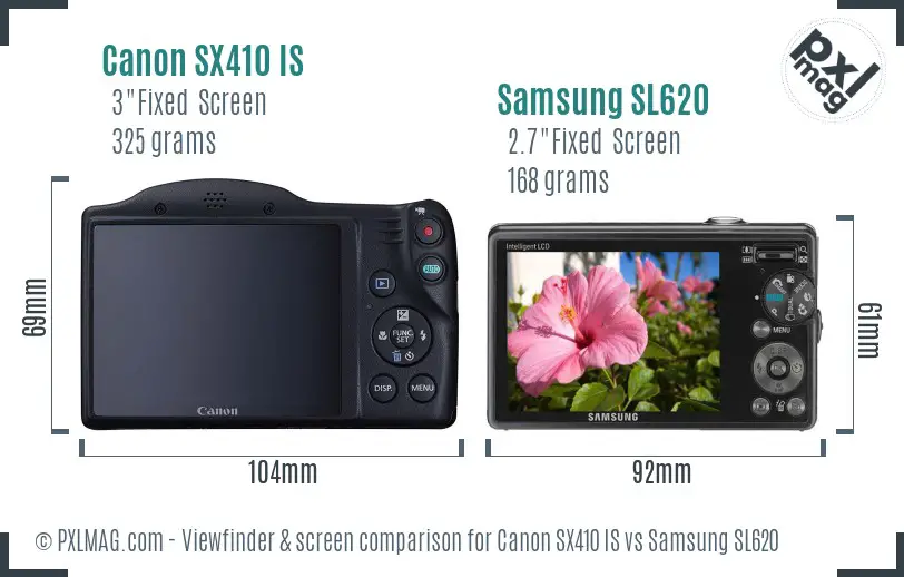 Canon SX410 IS vs Samsung SL620 Screen and Viewfinder comparison