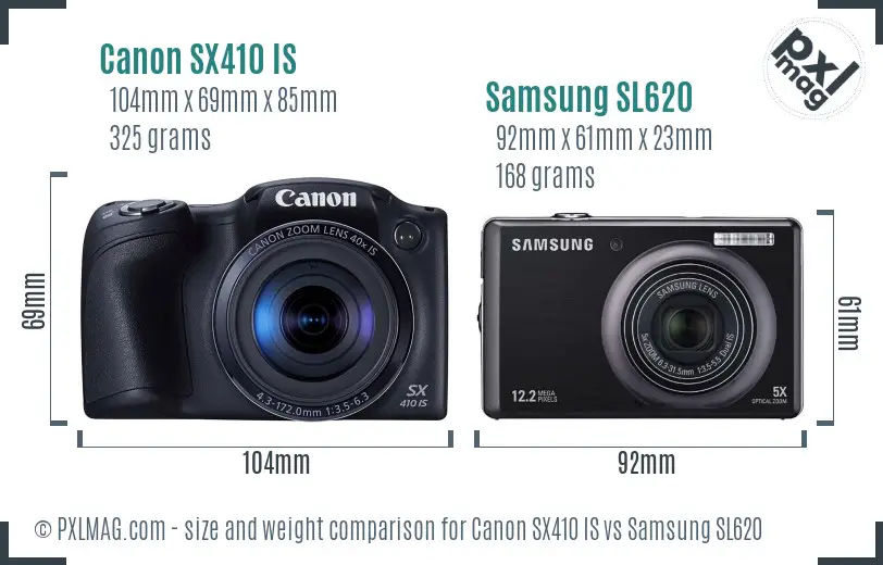 Canon SX410 IS vs Samsung SL620 size comparison