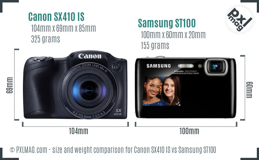 Canon SX410 IS vs Samsung ST100 size comparison