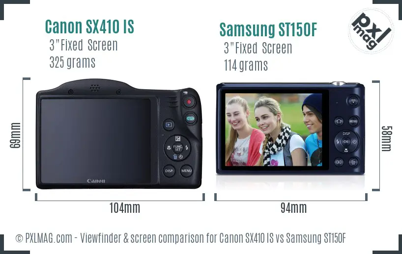 Canon SX410 IS vs Samsung ST150F Screen and Viewfinder comparison