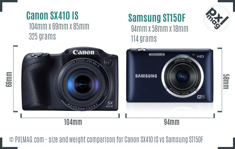 Canon SX410 IS vs Samsung ST150F size comparison