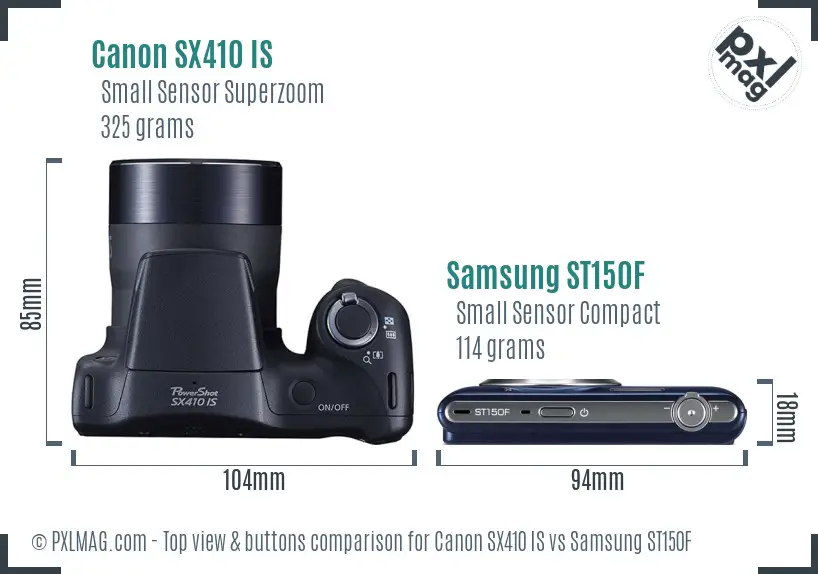 Canon SX410 IS vs Samsung ST150F top view buttons comparison