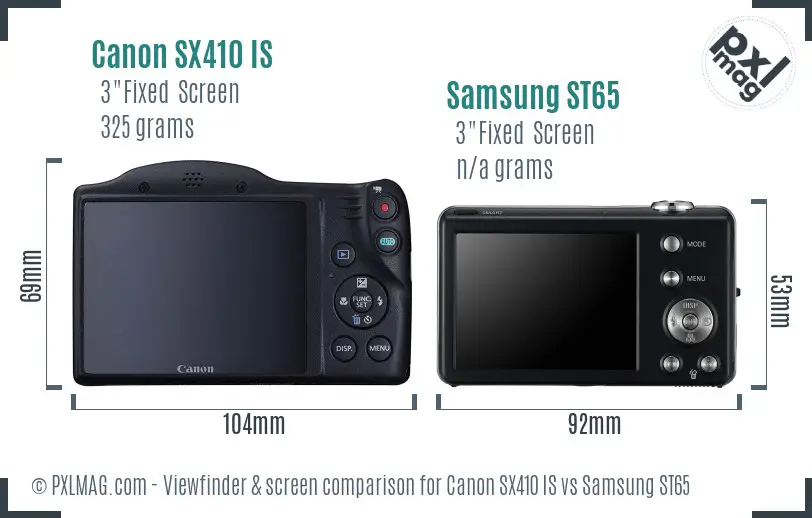 Canon SX410 IS vs Samsung ST65 Screen and Viewfinder comparison