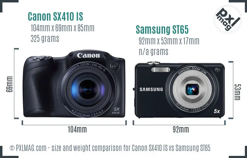 Canon SX410 IS vs Samsung ST65 size comparison