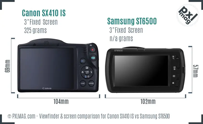 Canon SX410 IS vs Samsung ST6500 Screen and Viewfinder comparison