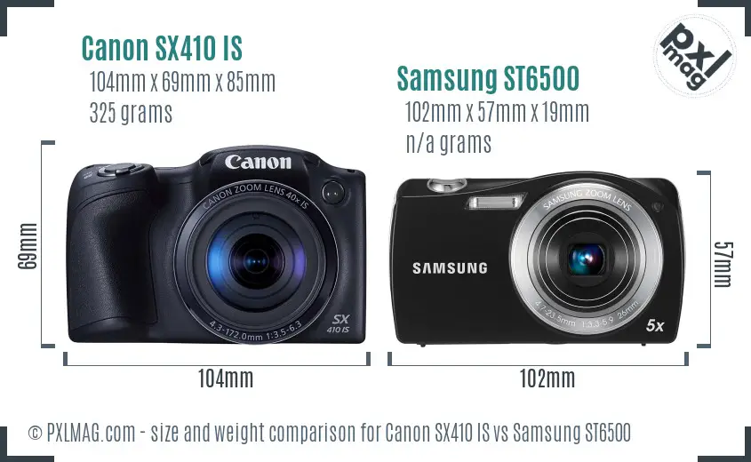 Canon SX410 IS vs Samsung ST6500 size comparison