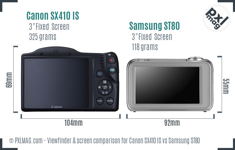 Canon SX410 IS vs Samsung ST80 Screen and Viewfinder comparison
