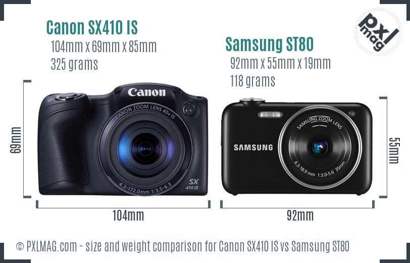 Canon SX410 IS vs Samsung ST80 size comparison