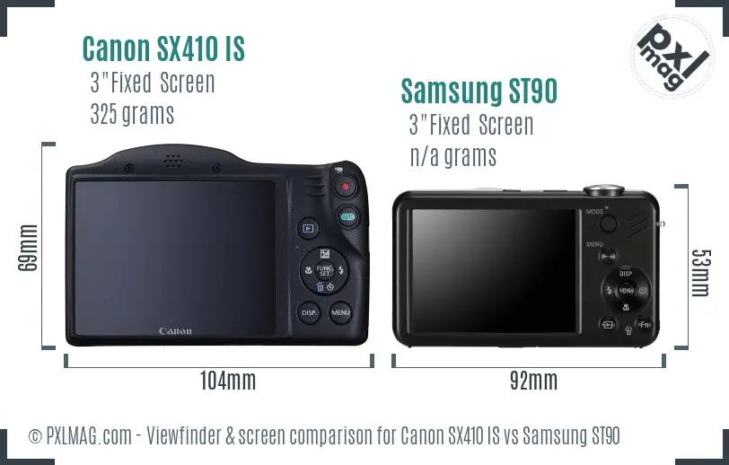 Canon SX410 IS vs Samsung ST90 Screen and Viewfinder comparison