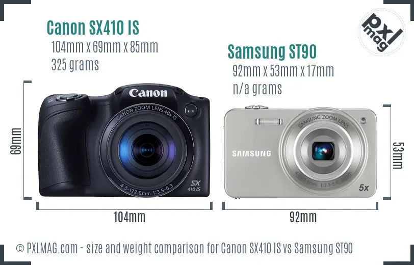 Canon SX410 IS vs Samsung ST90 size comparison
