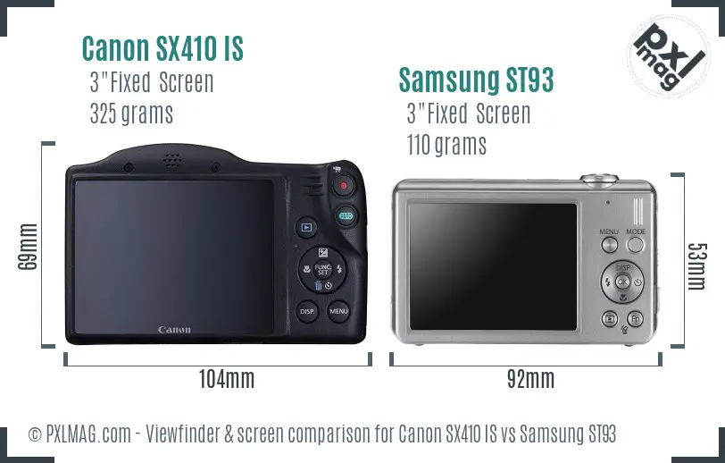 Canon SX410 IS vs Samsung ST93 Screen and Viewfinder comparison