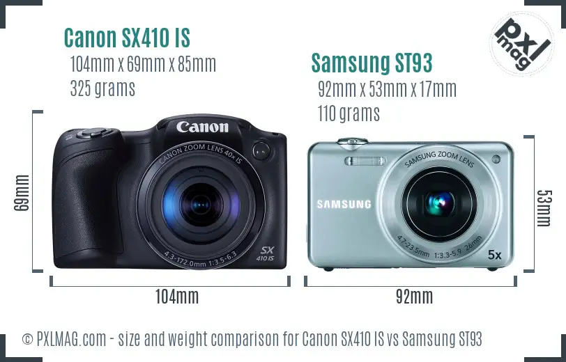 Canon SX410 IS vs Samsung ST93 size comparison