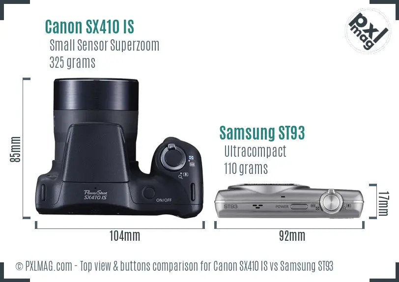 Canon SX410 IS vs Samsung ST93 top view buttons comparison