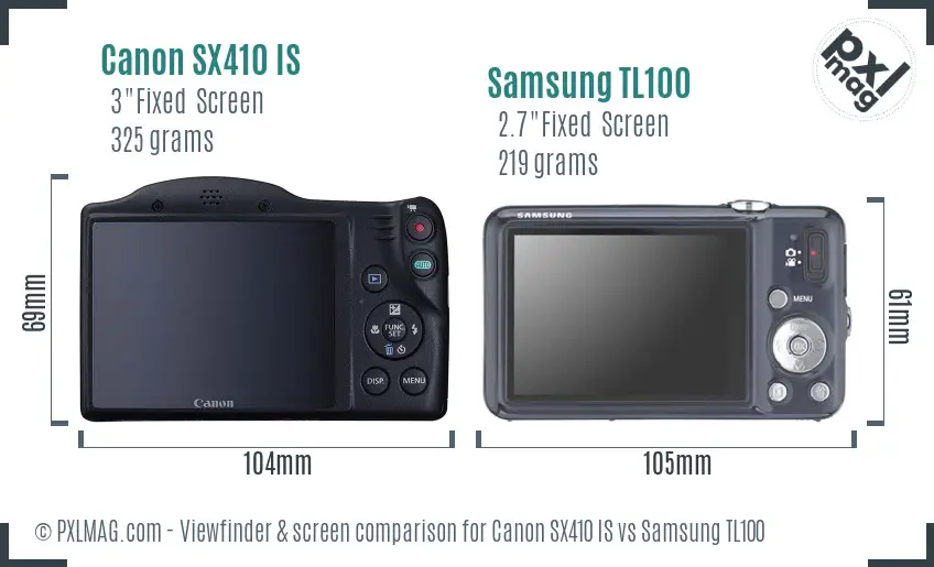 Canon SX410 IS vs Samsung TL100 Screen and Viewfinder comparison