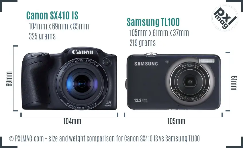 Canon SX410 IS vs Samsung TL100 size comparison