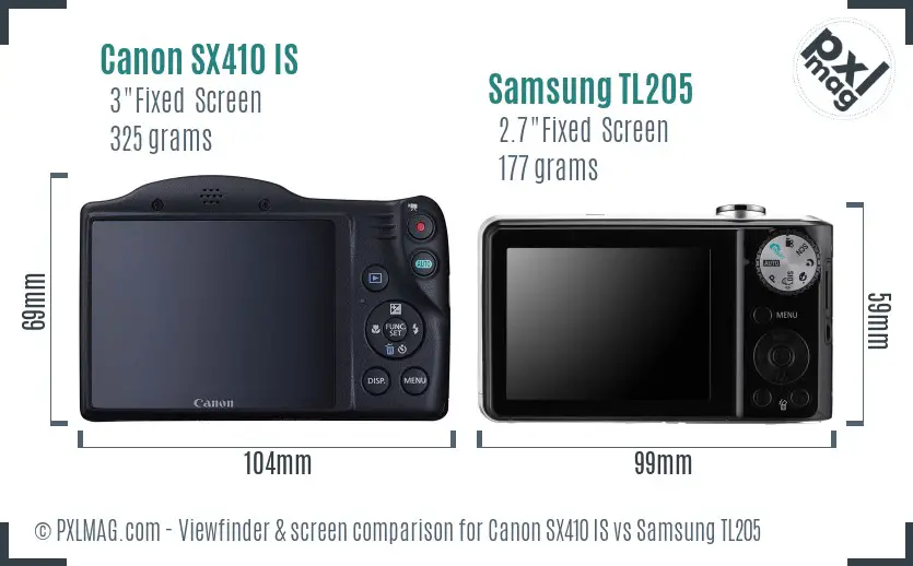 Canon SX410 IS vs Samsung TL205 Screen and Viewfinder comparison