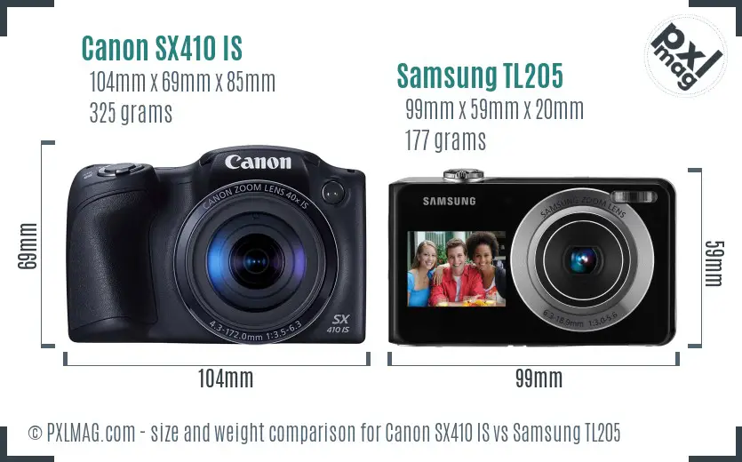 Canon SX410 IS vs Samsung TL205 size comparison