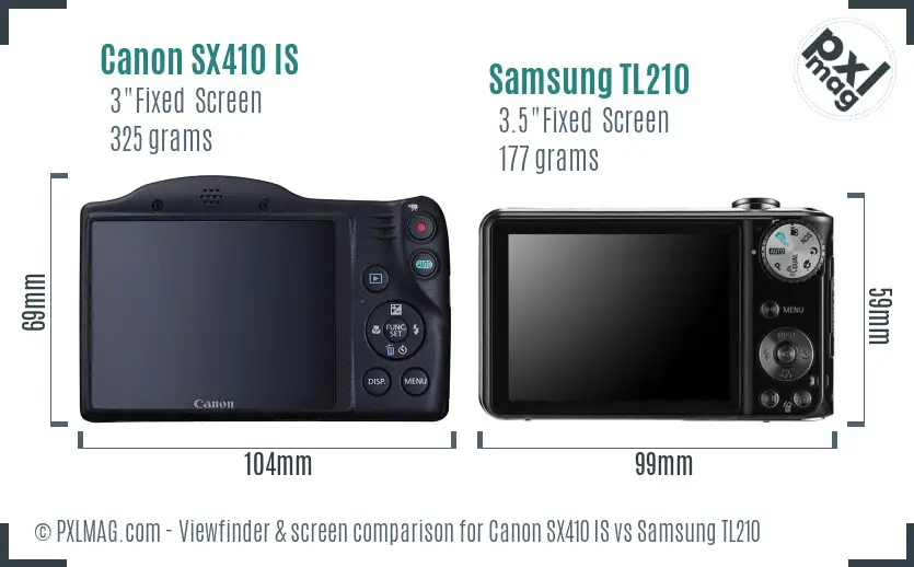 Canon SX410 IS vs Samsung TL210 Screen and Viewfinder comparison