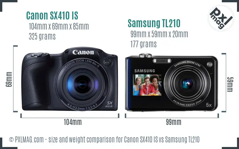 Canon SX410 IS vs Samsung TL210 size comparison