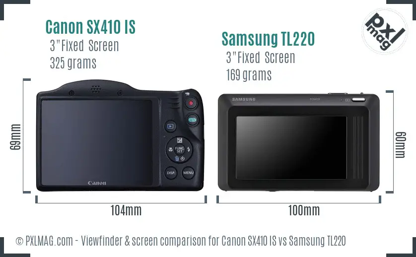 Canon SX410 IS vs Samsung TL220 Screen and Viewfinder comparison