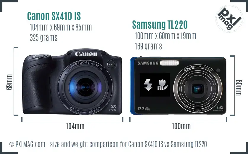 Canon SX410 IS vs Samsung TL220 size comparison