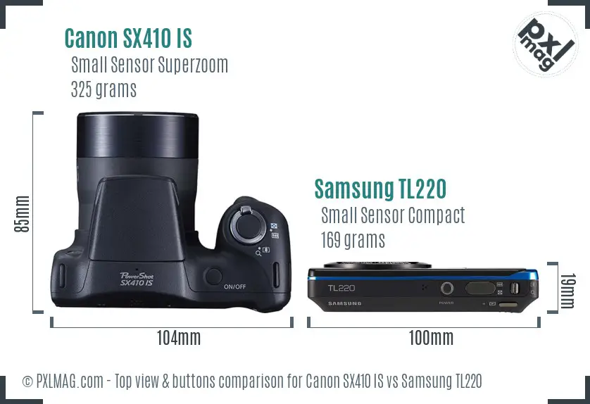 Canon SX410 IS vs Samsung TL220 top view buttons comparison