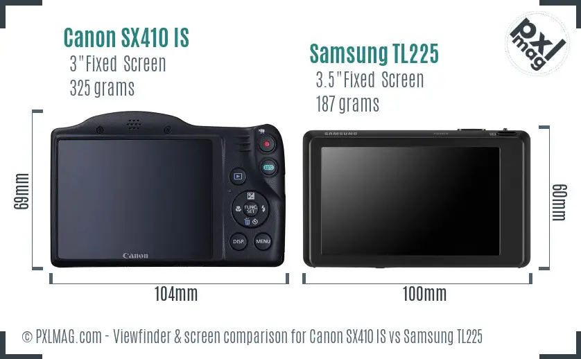 Canon SX410 IS vs Samsung TL225 Screen and Viewfinder comparison